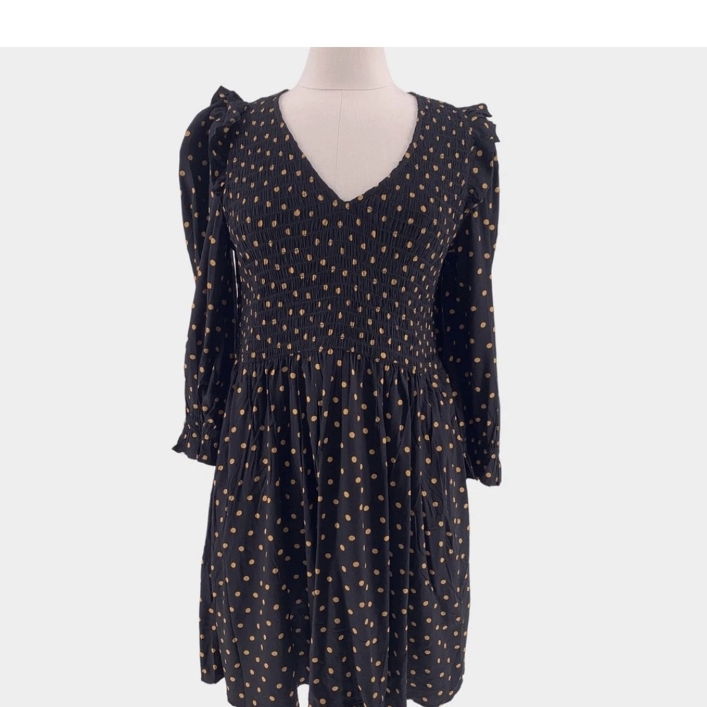 Madewell Black and White Puff Sleeve V-Neck Sundress